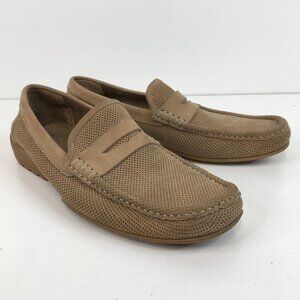 Bruno Magli Carlos Tan Perforated Suede Penny Loafers Size 8M